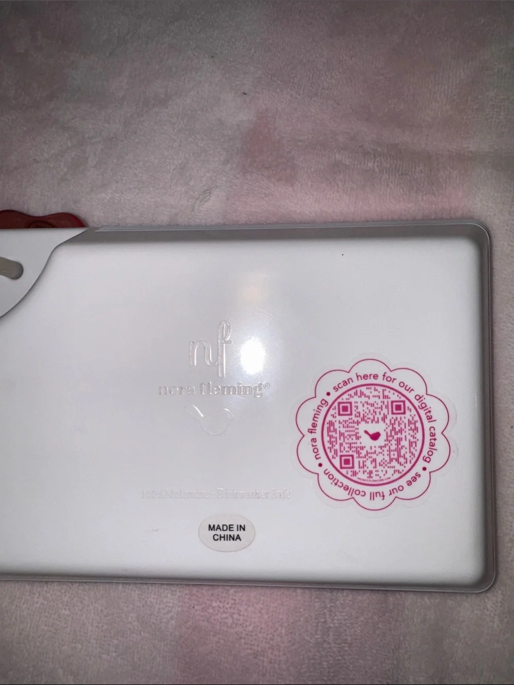 Nora fleming White Ceramic Rectangle Tray with Red Lip Dish Accent